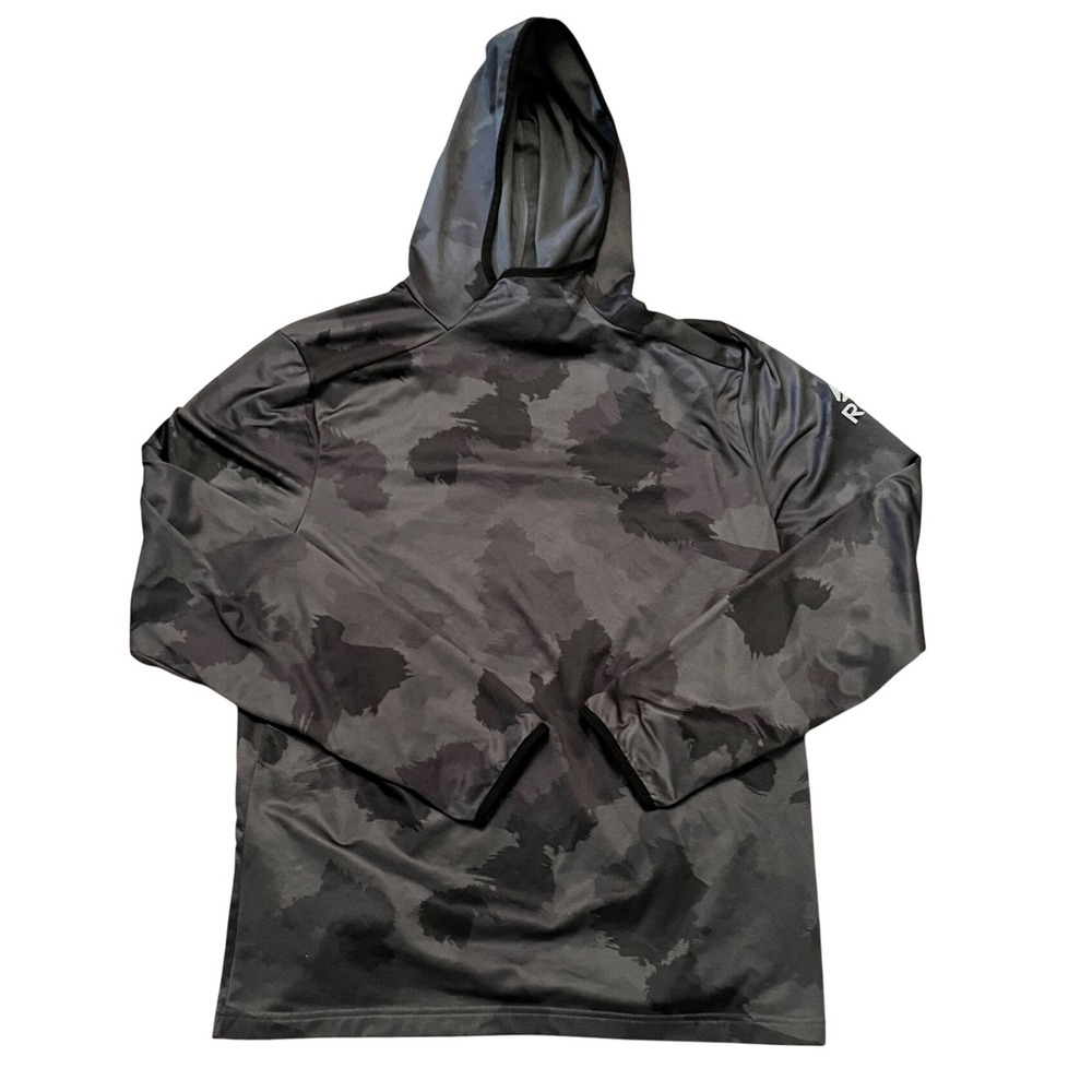 Reebok Hoodie Mens Grey Black Camo Performance Thumbhole Pullover Large